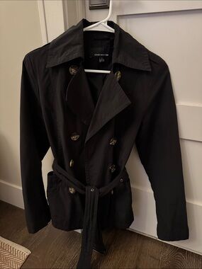 Jones New York Black Double-Breasted Belted Trench Jacket